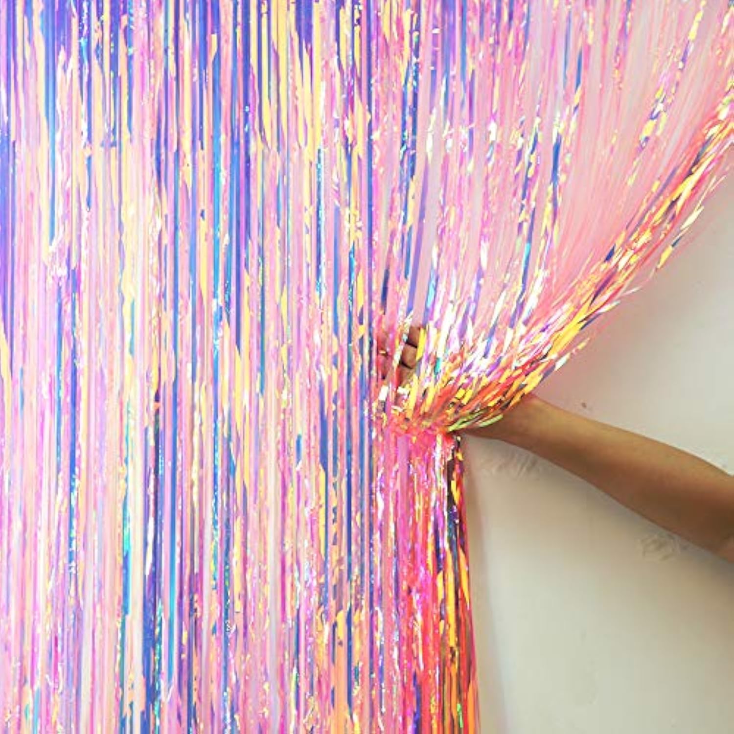2-Pack Pink Orange Holographic Fringe Curtains 6.6x8.2 ft for Party Backdrop Decor