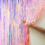 2-Pack Pink Orange Holographic Fringe Curtains 6.6x8.2 ft for Party Backdrop Decor