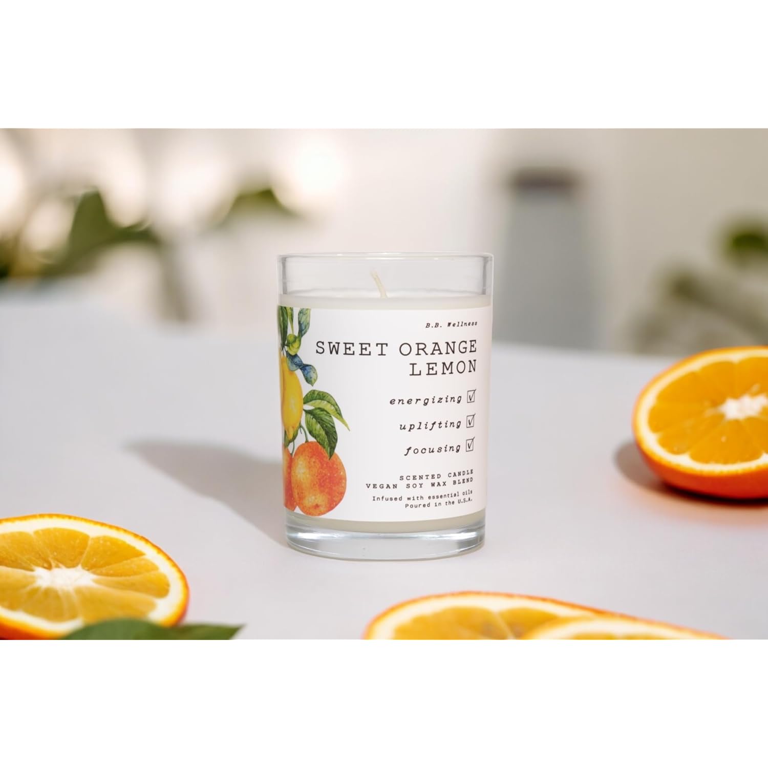 Leoben Co. | B.B. Wellness Scented Candle | Hand-Poured Vegan Soy Wax | Made In Small Batches | 40 Hours Burn Time | 9 Oz | Infused With Natural Essential Oils | (Sweet Ornage Lemon)