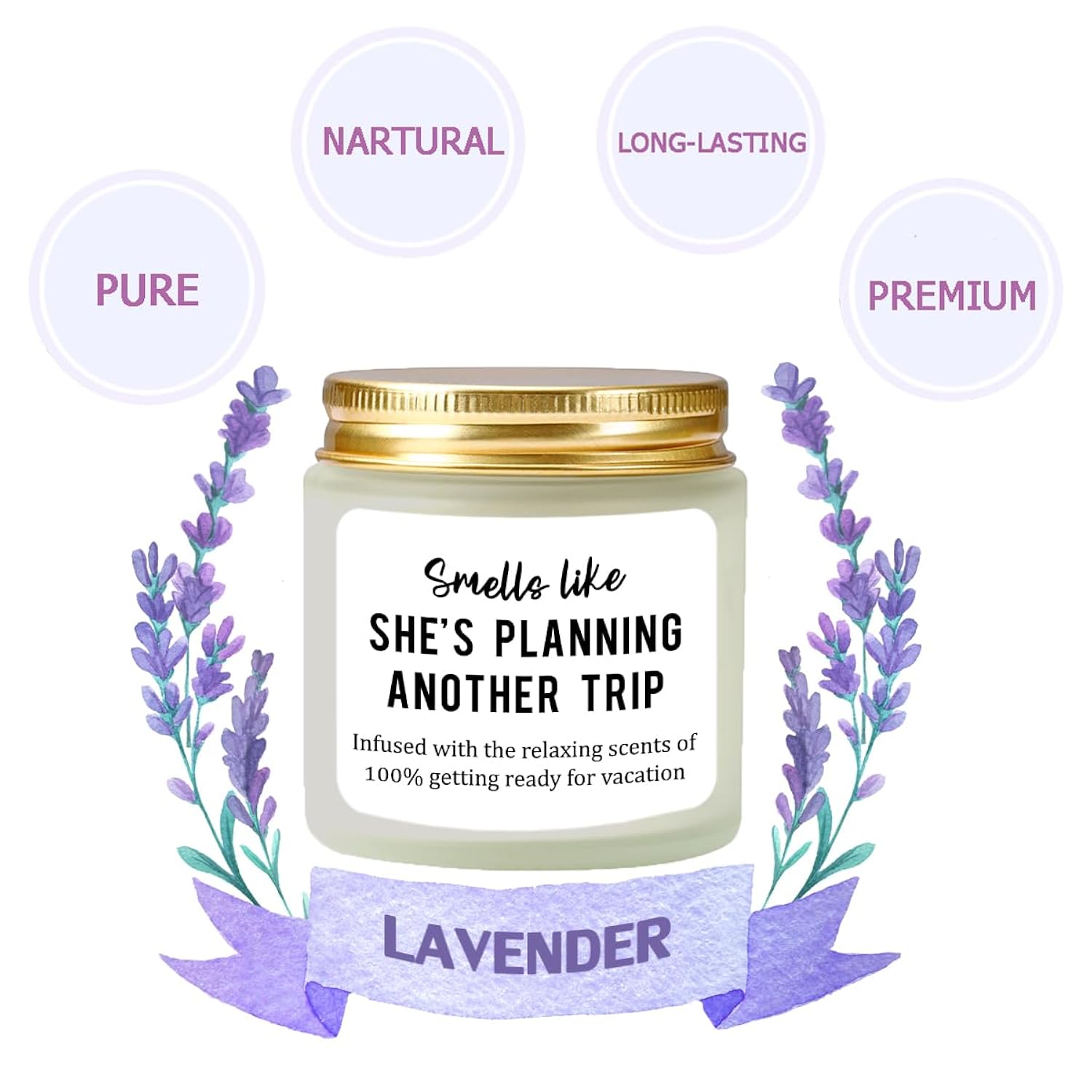Travel Gifts For Women - Lavender Scented Candle - Best Gifts For People Who Travel - Unique Vacation Gift For Traveler