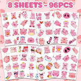 96 Pcs Pig Pre-Cut Temporary Tattoos For Kids | Super Cute Themed Birthday Party Favors, Supplies, Decorations, Cute Farm Animal Fake Tattoo Stickers, School Rewards Prizes & Gifts For Boys & Girls