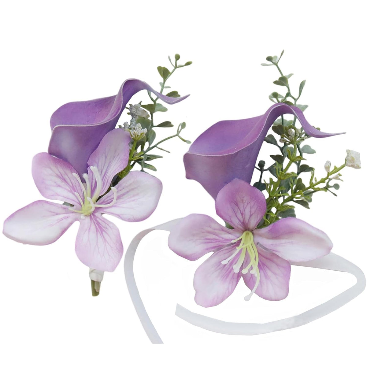 2 Pieces Party Prom Homecoming Artificial Calla Lily Corsage And Boutonniere Set, Groom Groomsmen Bride Bridesmaids Wedding Simulation Flowers Accessories Suit Decorations- Purple