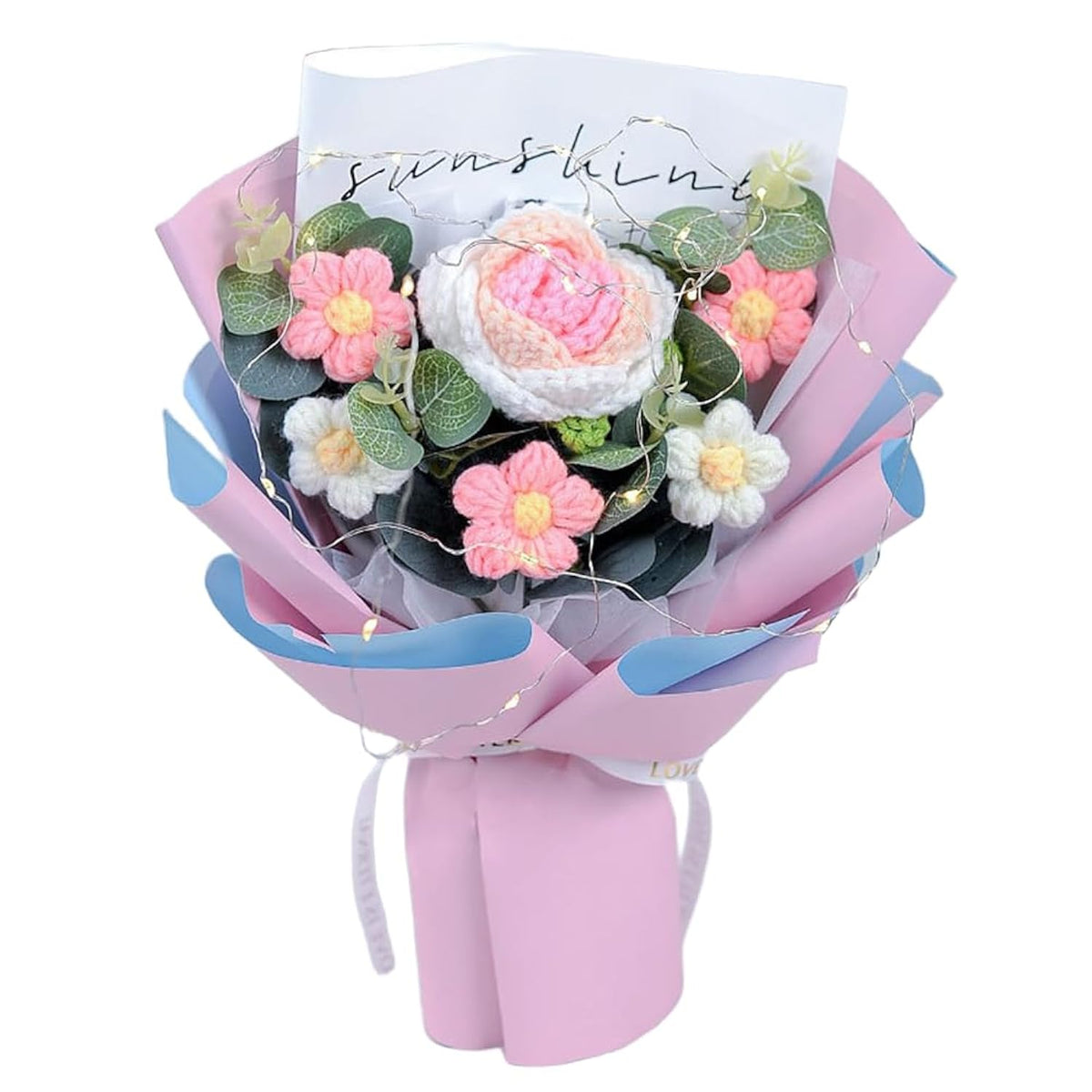Crochet Flower Rose Bouquet - Handmade Artificial Flower For Festival Wedding Graduation Anniversary - Knitted Rose Bouquet For Women (Pink)