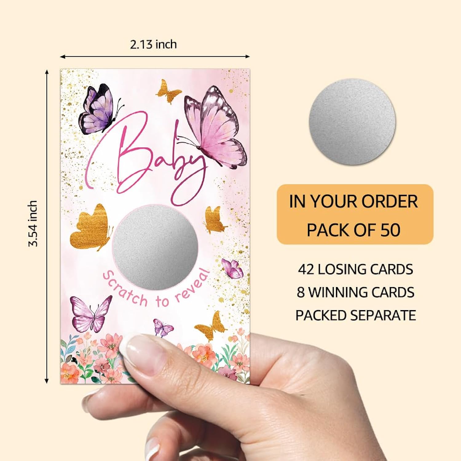 50 Pack Butterfly Baby Theme Scratch Off Game, Pink Scratch Card For Baby Shower Birthday Party Lottery Games Group Games Family Activity, Baby Shower Activity And Idea