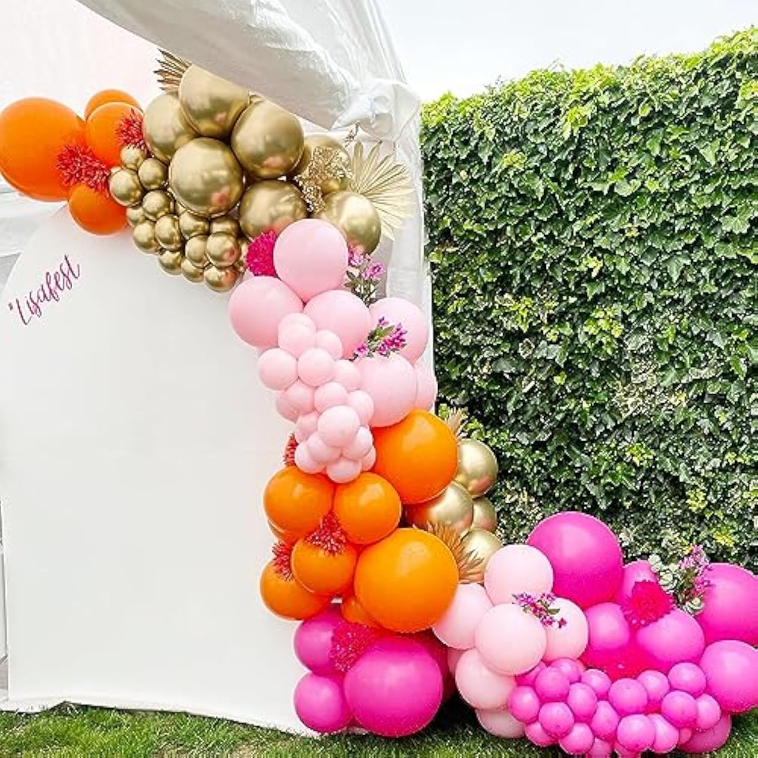 Pink Orange Balloon Garland Arch Kit, 124Pcs Hot Pink Orange Chrome Metallic Gold Latex Balloons For Birthday Wedding Baby Shower Tropical Party Supplies Summer Party Decorations