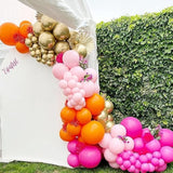 Pink Orange Balloon Garland Arch Kit, 124Pcs Hot Pink Orange Chrome Metallic Gold Latex Balloons For Birthday Wedding Baby Shower Tropical Party Supplies Summer Party Decorations