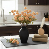 Fall Flowers Artificial Pompon Mum Light Orange – 10Pcs Mini Silk Chrysanthemum Ball Stems, Faux Mum Flowers For Autumn Decor, Diy Bouquet, Wedding Centerpieces, Table Arrangements, Home Decoration