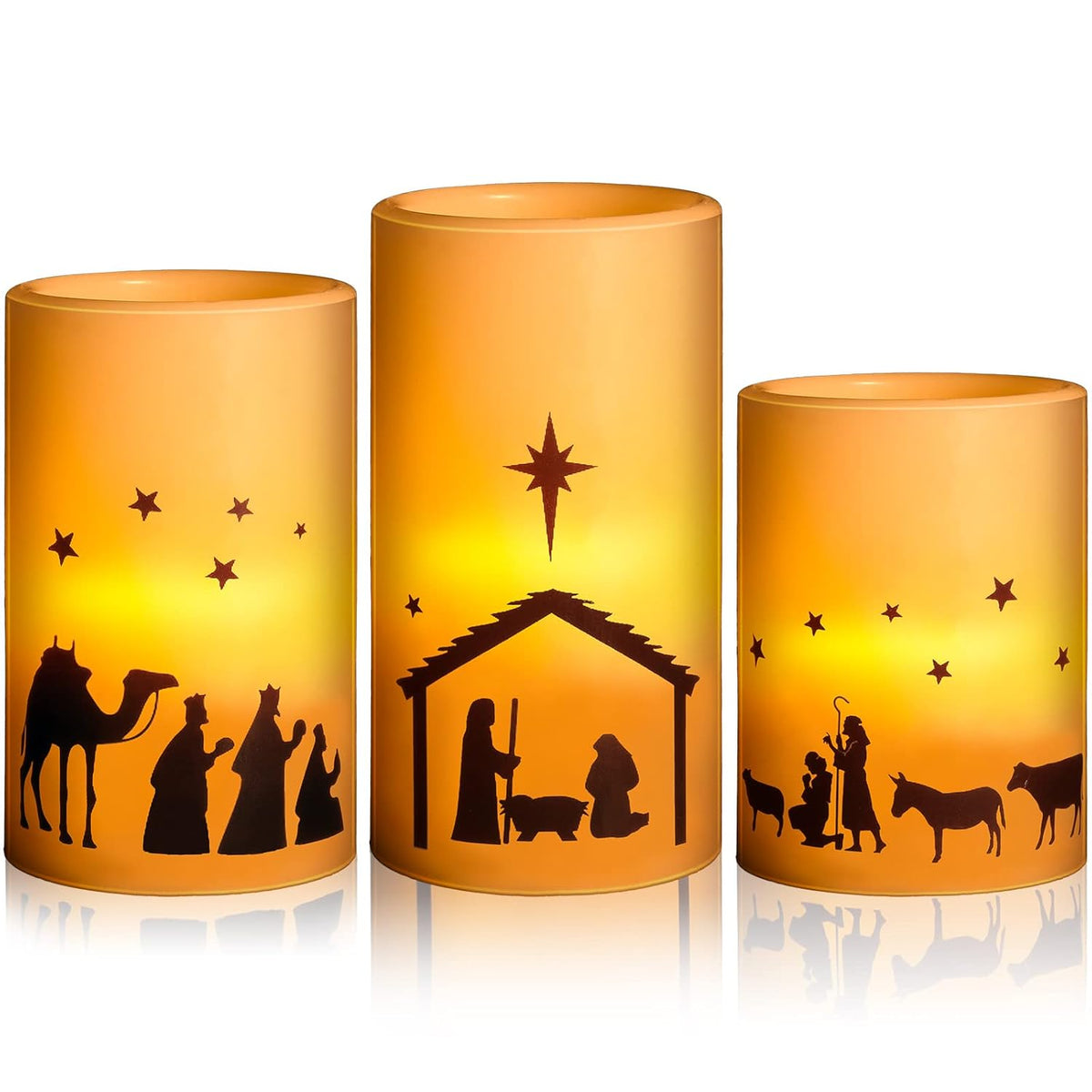 3 Pcs Nativity Scene Candles Flameless Christmas Led Candles Battery Operated Warm Light For Advent Indoor Outdoor Home Table Decorations Christmas Holiday Decor