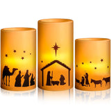 3 Pcs Nativity Scene Candles Flameless Christmas Led Candles Battery Operated Warm Light For Advent Indoor Outdoor Home Table Decorations Christmas Holiday Decor