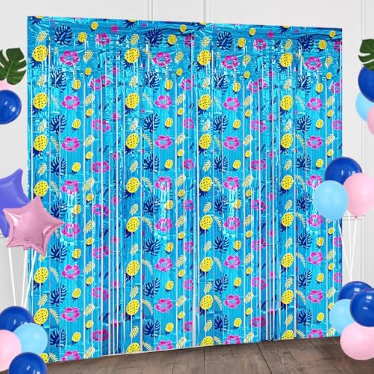 Cartoon Birthday Party Supplies 2Pcs Hawaiian Tropical Foil Fringe Curtains for Kids Party