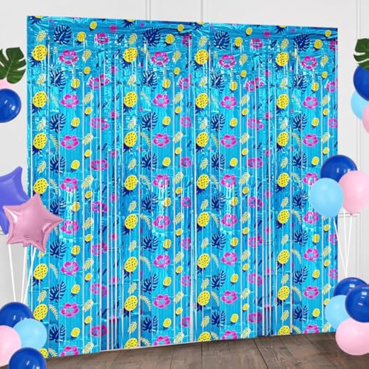 Cartoon Birthday Party Supplies 2Pcs Hawaiian Tropical Foil Fringe Curtains for Kids Party