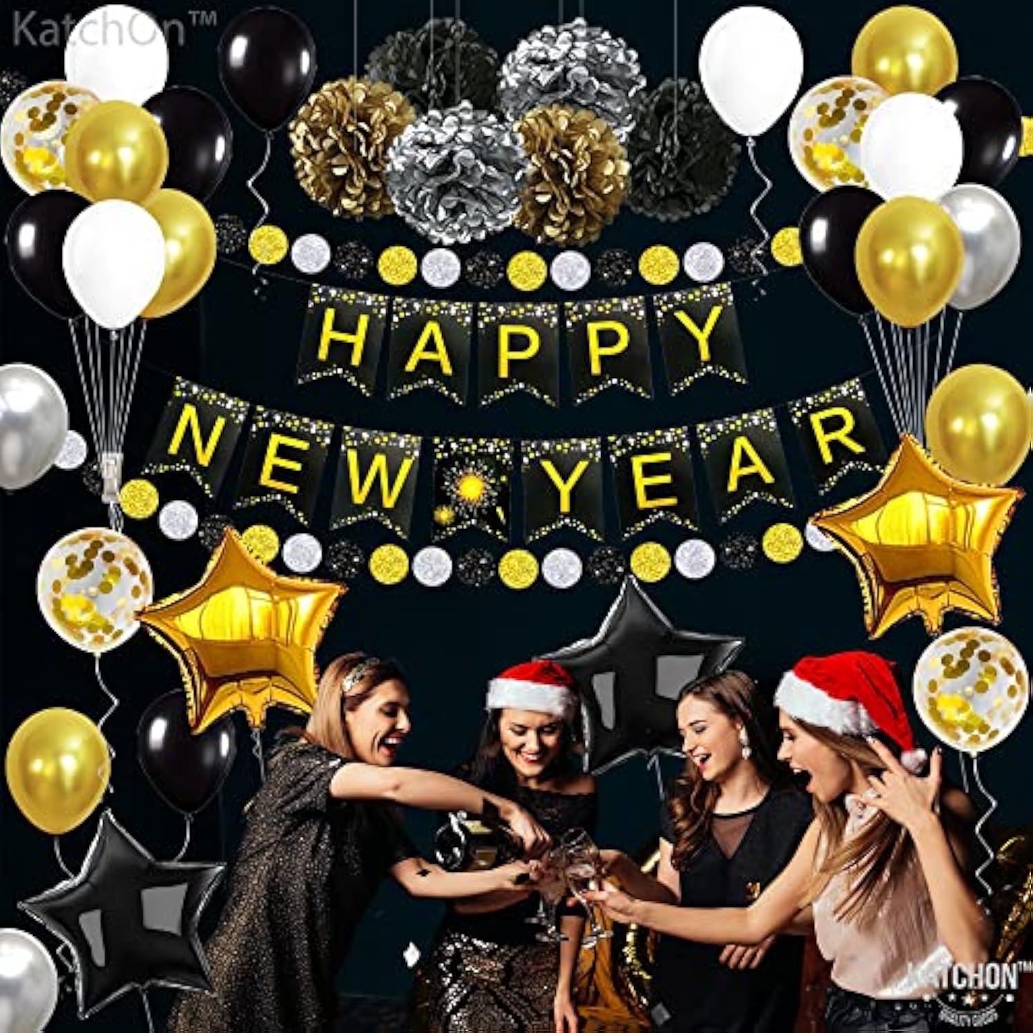 New Year’s Eve 2026 Party Supplies Big Pack 70 with Swirls Pompoms Decor