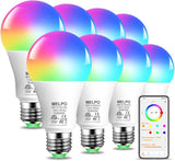 A19 Smart RGB Light Bulbs 8 Pack Bluetooth WiFi Color Changing LED Bulbs Alexa Compatible 130W Equivalent