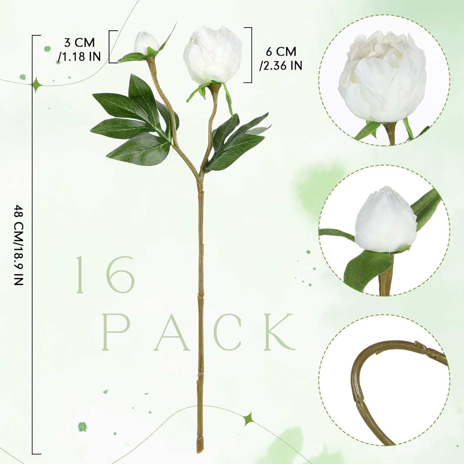 16 Pcs Artificial Peonies Flowers With Stems 18.9 Inch Single White Artificial Flowers Fake Chinese Herbaceous Peonies For Home Decor Bridal Shower Wedding Floral Arrangement