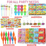 122 Pcs Party Favors With Punch Balloons, Reusable Straws, Slap Bracelets, Keychains, Stamps, Stickers And Gift Bags For Kids Birthday Party (Style 1)