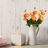 5 Stems Artificial Silk Ranunculus Flowers Orange 23" Tall,Uv Resistant,Bendable Stems For Wedding Centerpieces,Home Deco?Orange?