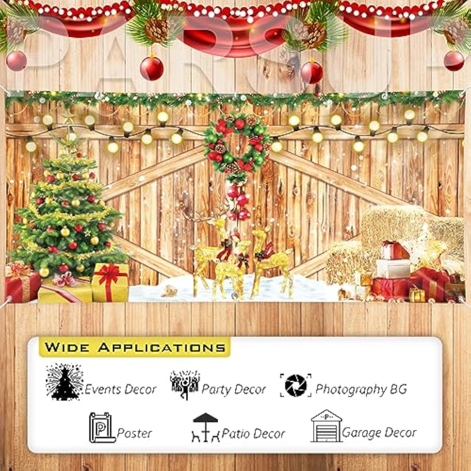 Christmas Garage Door Banner, 13 X 6Ft Merry Christmas Garage Cover Large Xmas Party Background Decoration For Photography, Holiday Photo Booth Props Outdoor Hanging Decor For Winter Supplies