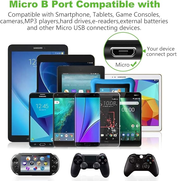 3 Pack 10FT Micro USB Cable Long Nylon Braided Fast Charging Cord for Android
