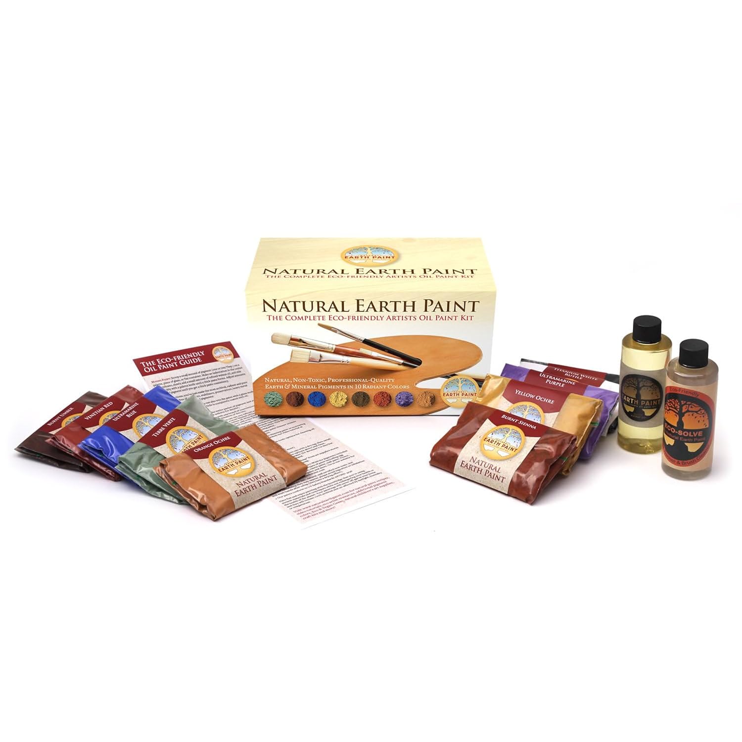 Natural Earth Paint Eco-Friendly Oil Paint Kit | Non-Toxic | Vegan | Professional Grade | 10 Colors | 3.4Oz Walnut Oil | 3.4Oz Eco-Solve