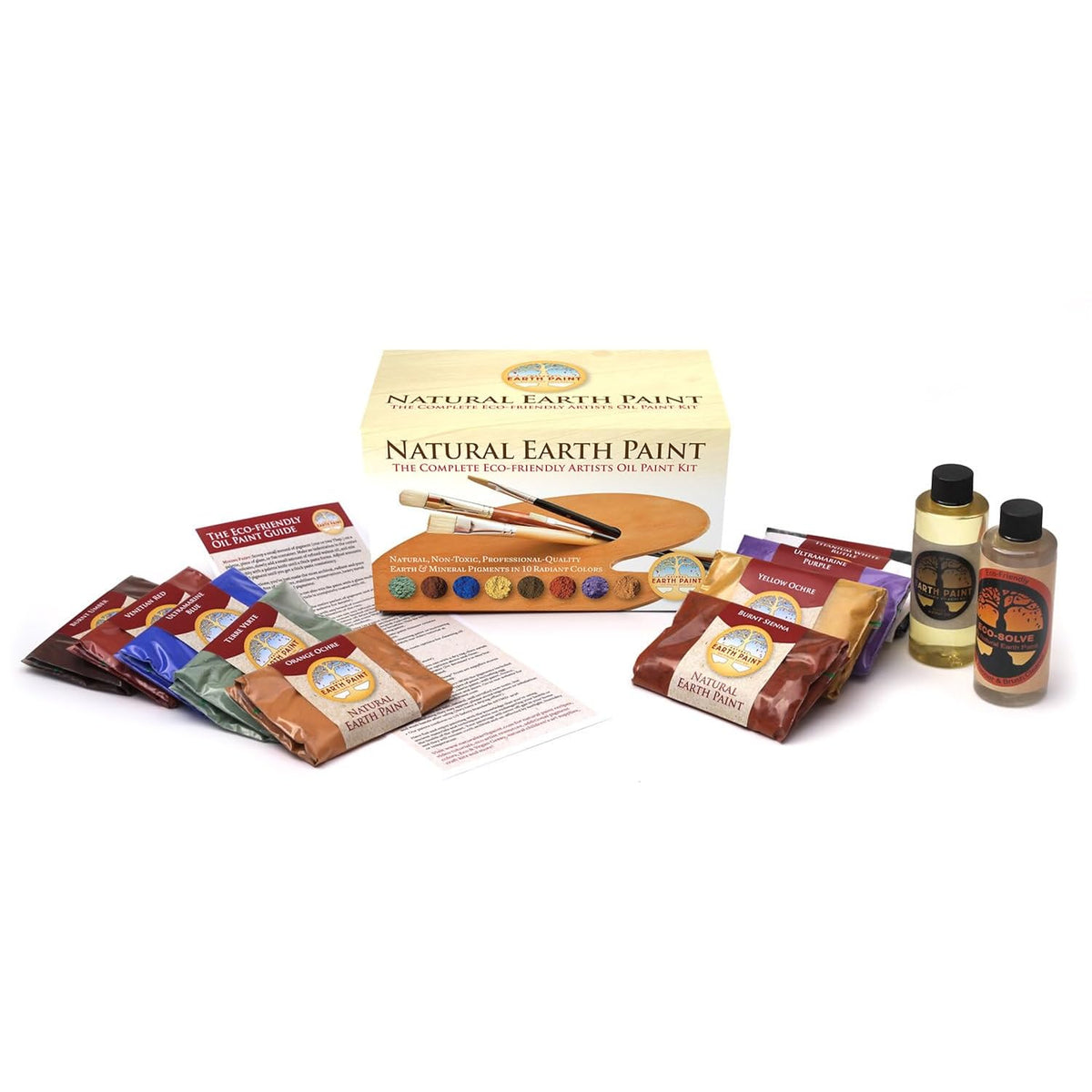 Natural Earth Paint Eco-Friendly Oil Paint Kit | Non-Toxic | Vegan | Professional Grade | 10 Colors | 3.4Oz Walnut Oil | 3.4Oz Eco-Solve