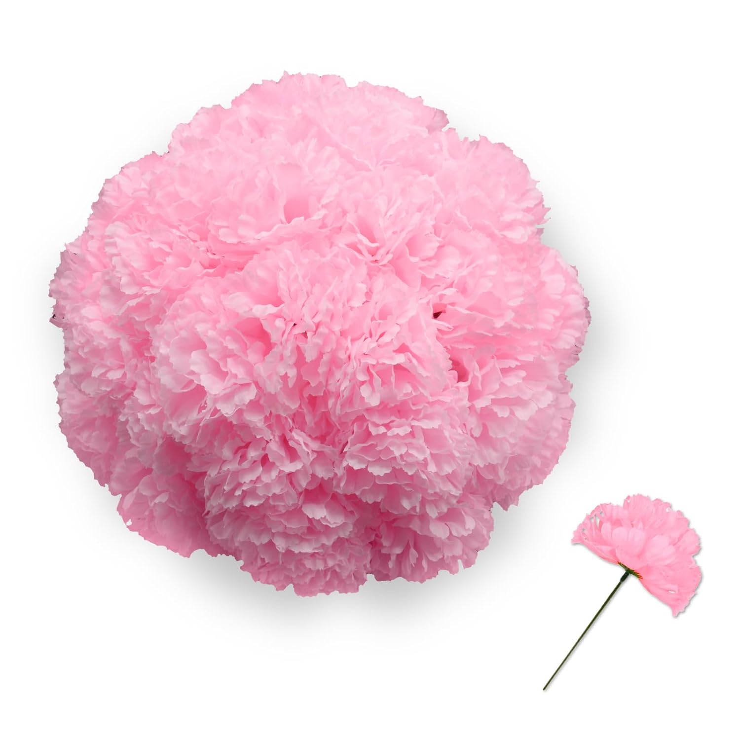 Silk Carnation Flower, 50 Artificial Flowers, Used For Wedding Decoration Diy Handmade Flowers, Carnation Flower Diameter 3.5 Inches And 6 Inches Stem (Pink)