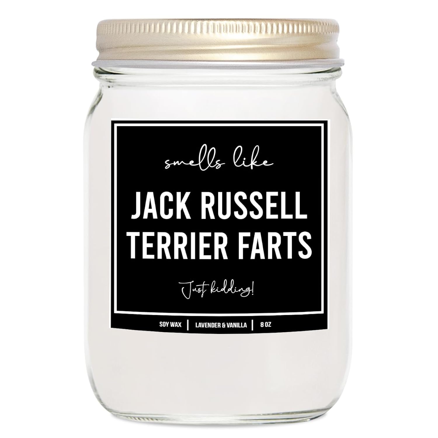You Nique Designs Jack Russell Gifts - 8Oz Dog Fart Candle, Jack Russell Terrier Gifts For Women, Men - Jack Russell Dad Mom Gift Idea - Jack Russell Terrier Decor, Accessories (Lavender & Vanilla)