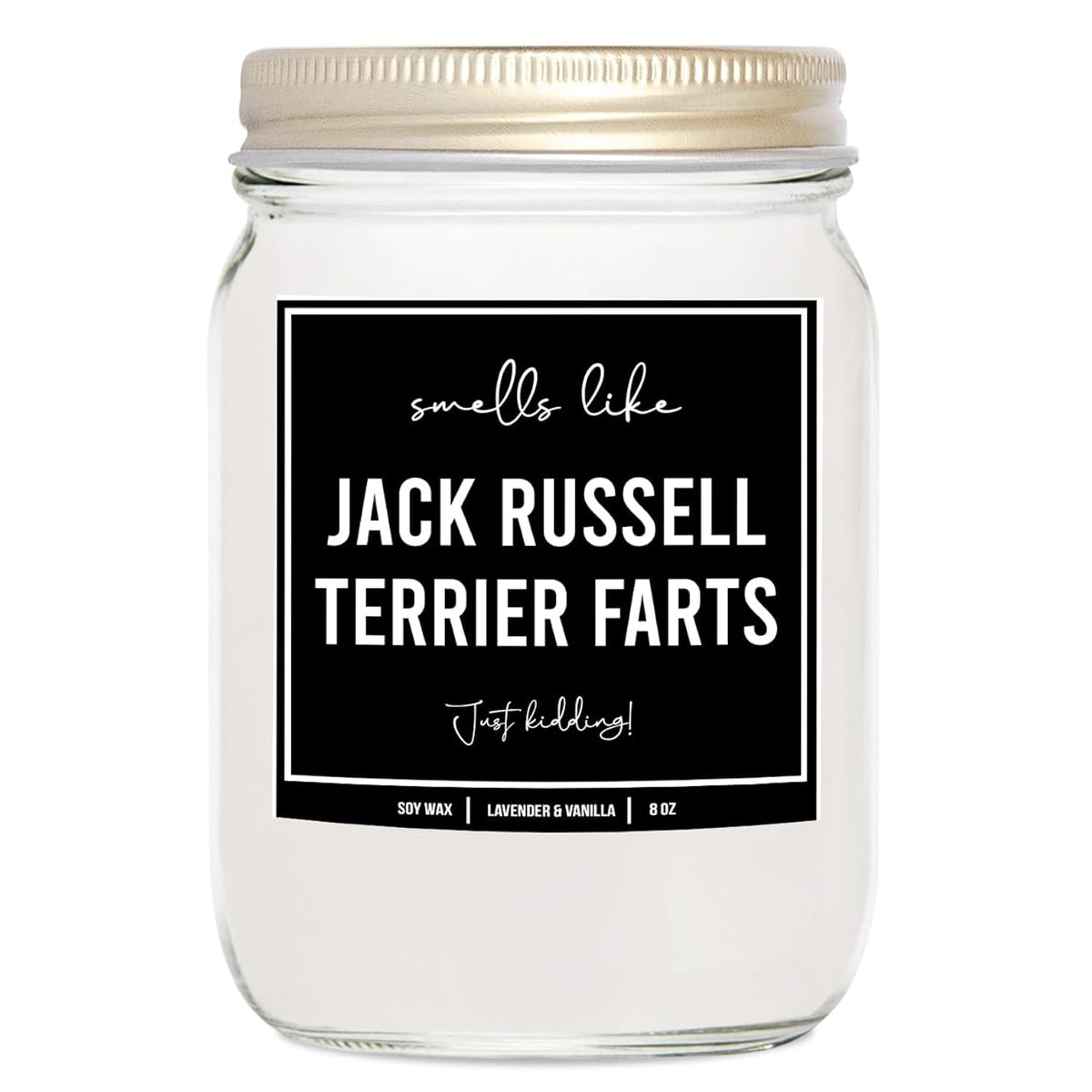 You Nique Designs Jack Russell Gifts - 8Oz Dog Fart Candle, Jack Russell Terrier Gifts For Women, Men - Jack Russell Dad Mom Gift Idea - Jack Russell Terrier Decor, Accessories (Lavender & Vanilla)
