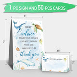 Baby Shower Advice Cards Sign For Parents To Be(1 Standing Sign-50 Guessing Cards) Sea Turtle Seahorse Fish Whale Advice For New Parents Baby Shower, Wishes For Baby Cards Party Activities Game-43