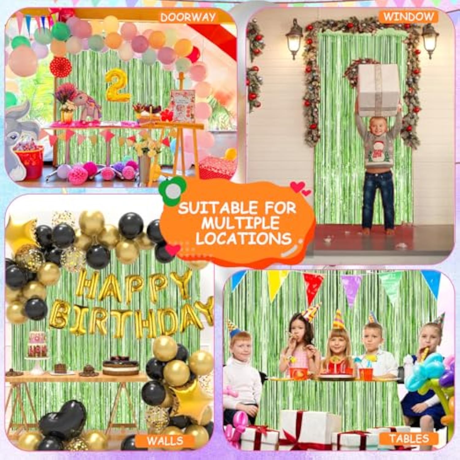 Light Green 2 Pack Metallic Tinsel Foil Fringe Curtains, 3.3X8.3 Feet Light Green Streamers For Party, Door Streamers Party Decorations, Party Streamers For Birthday Christmas Party Decorations