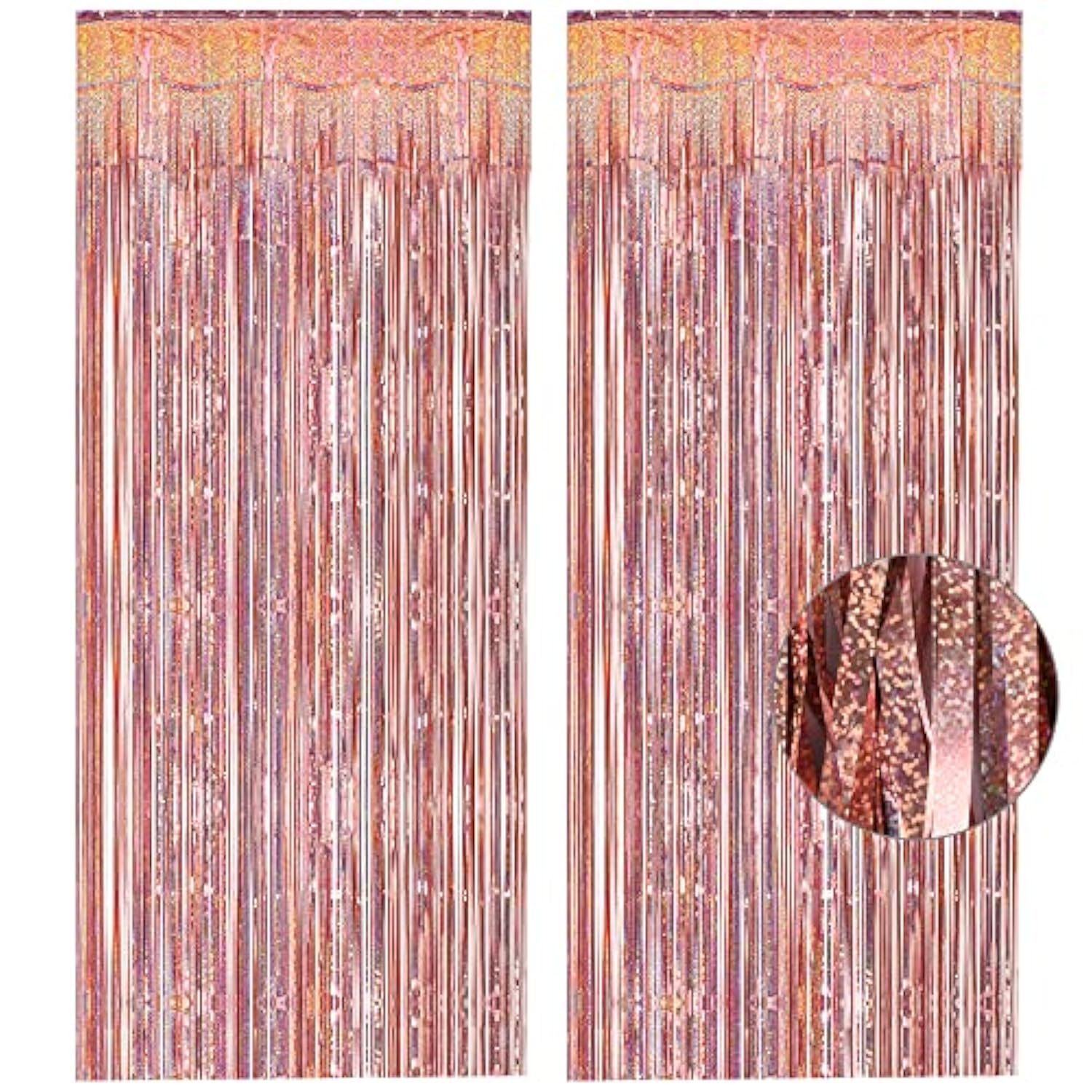 Rose Gold Tinsel Curtain Foil Fringe Party Backdrop 2Pc Bachelorette Decor