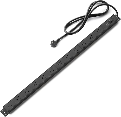 Heavy Duty Metal Surge Protector Power Strip 12 Outlets 600J 6FT Extension Cord Black
