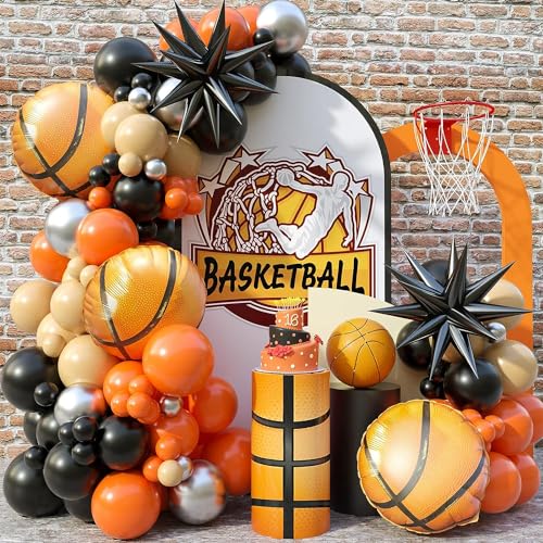 Basketball Balloon Arch Garland Kit, 103Pcs Basketball Party Balloons Orange Black Balloon Garland for Boys Girls Birthday Sports Party Volleyball Baby Shower Graduation