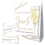 Guess How Many Cards, Guess How Many Pearls Are In The Jar, Party Games & Activities, Pearls Bridal Shower Decorations, 50 Cards And Sign
