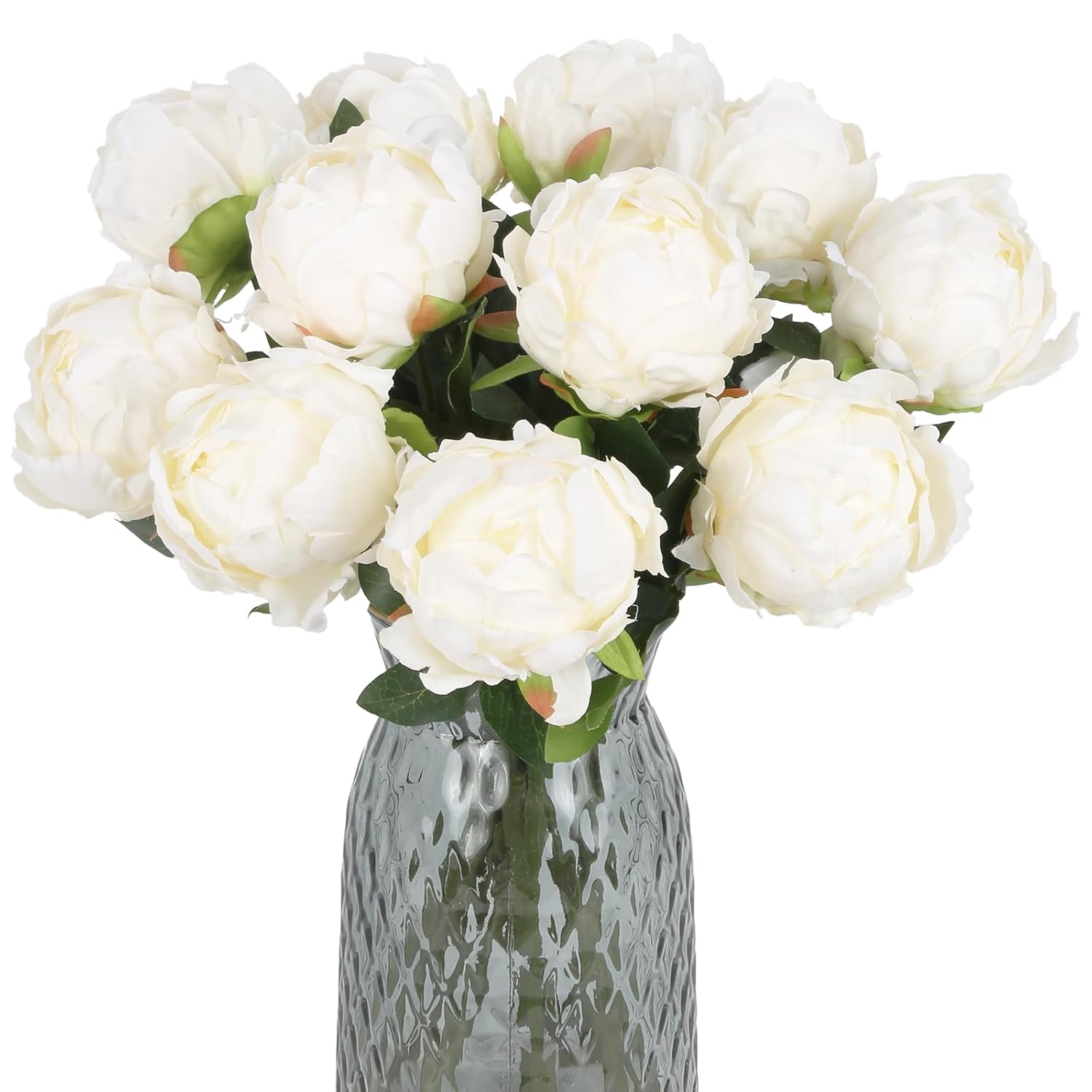 10Pcs White Silk Peonies With Single Stem - Faux Flowers For Wedding Table Centerpieces, Home Decorations, Bridal Bouquets & Floral Arrangements