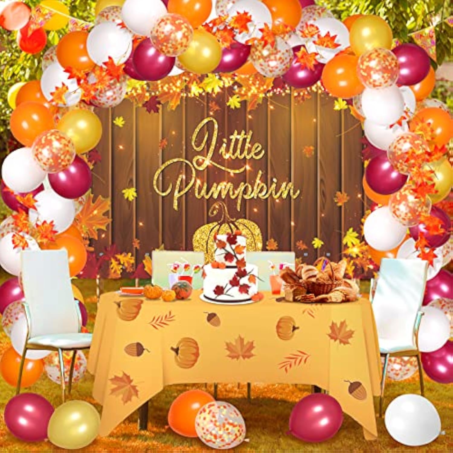 Little Pumpkin Party Decorations Fall Little Pumpkin Baby Shower Birthday Banner Backdrop Maple Leaves And 50 Pcs Balloon Arch Kit For 1St Birthday Party Thanksgiving Baby Shower Decorations Supplies