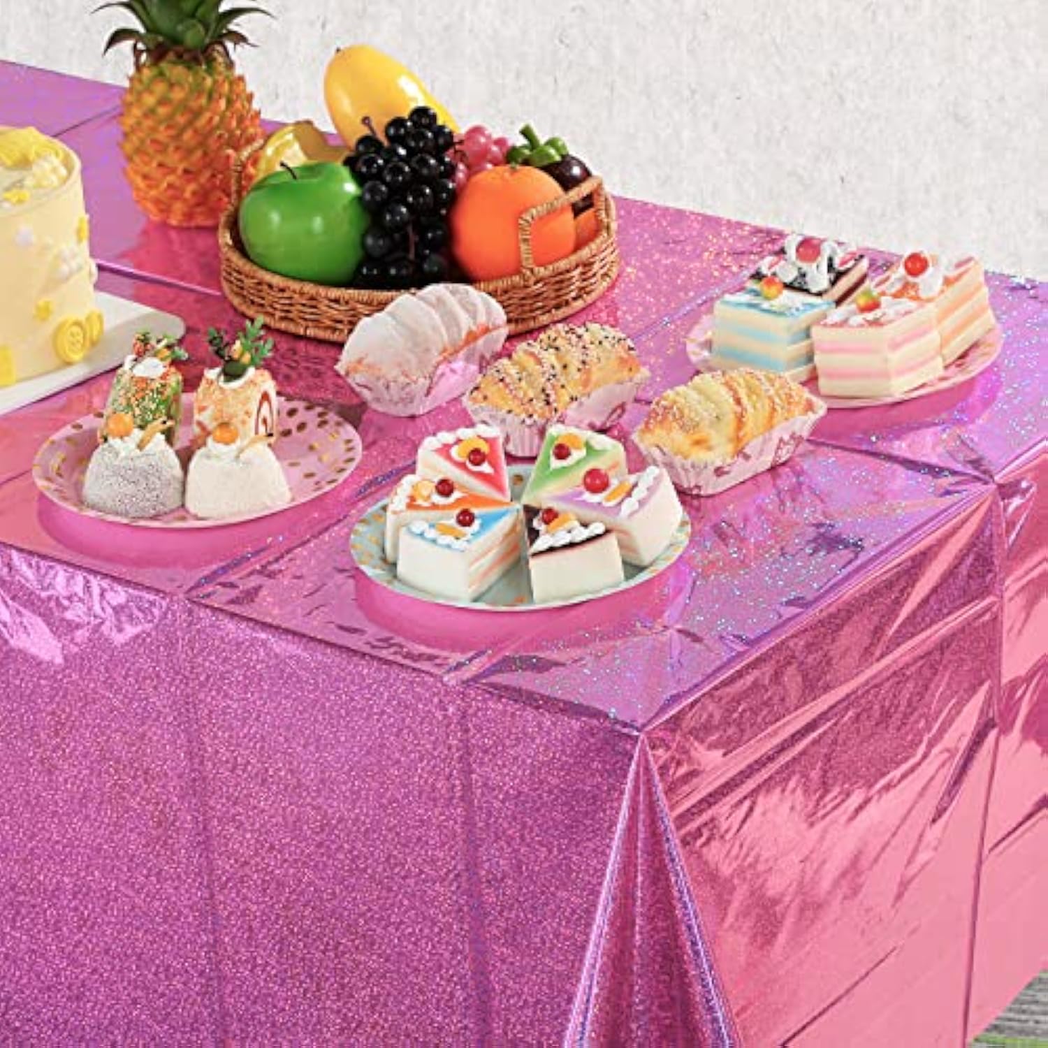 4 Pack Iridescence Plastic Tablecloths Shiny Disposable Laser Rectangle Table Covers Holographic Foil Tablecloth Iridescent Party Decoration Birthday Bridal Wedding Christmas 54" X 108" (Pink)