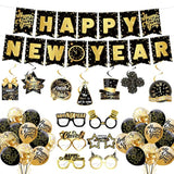 2026 New Year Party Set in Gold and Black with Banner, Balloons, and Props