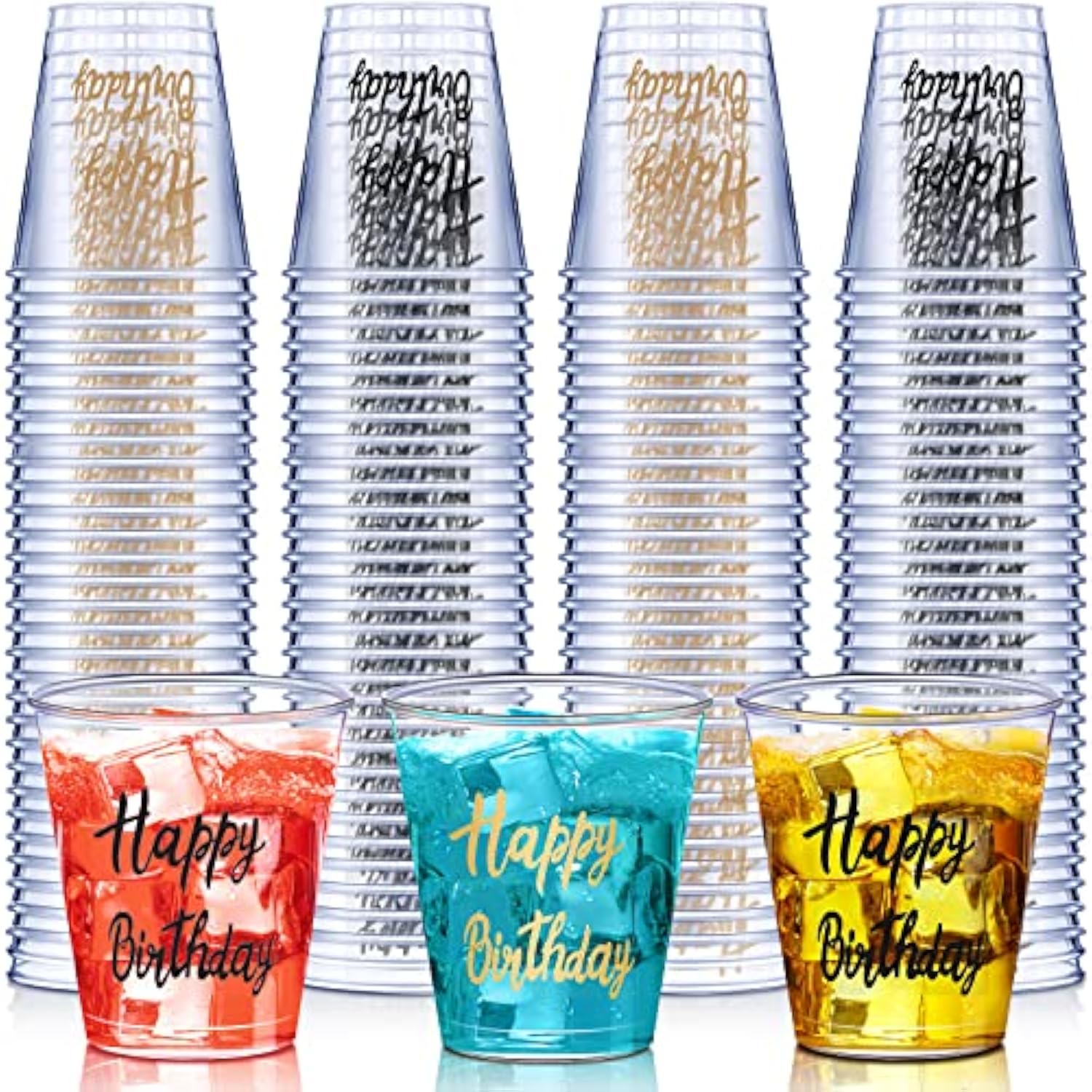 100 Pcs Happy Birthday Plastic Shot Glasses Birthday Party Favors 2 Oz Cheer Cups For Anniversary Wedding Party Supplies