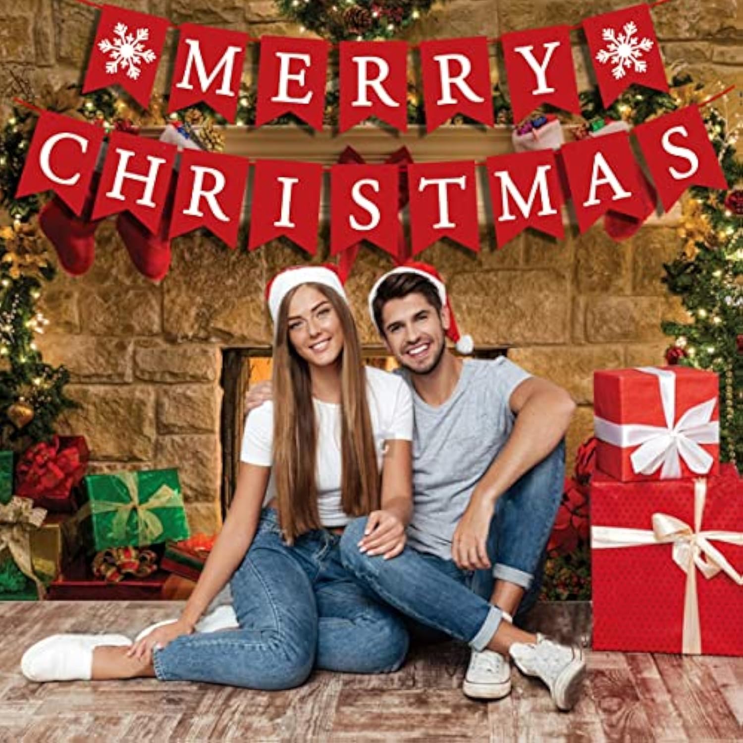 Merry Christmas Banner Sign For Fireplace Decor - Wall Decor & Cubicle Hanging - Indoor Farmhouse Christmas Decor