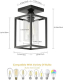 2 Pack Farmhouse Semi Flush Mount Ceiling Lights Black Metal Frame with Clear Glass