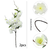 2Pcs Artificial Cherry Blossom Flower Bulk Plum White Silk Peach Flowers Cherry Blossom Branches With Leaves For Spring Summer Decor Home Wedding Party Table Centerpieces