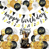 Party Decorations - Music Note Latex Balloons, Happy Birthday Cake Topper, Music Note Birthday Banner For Wedding Parties