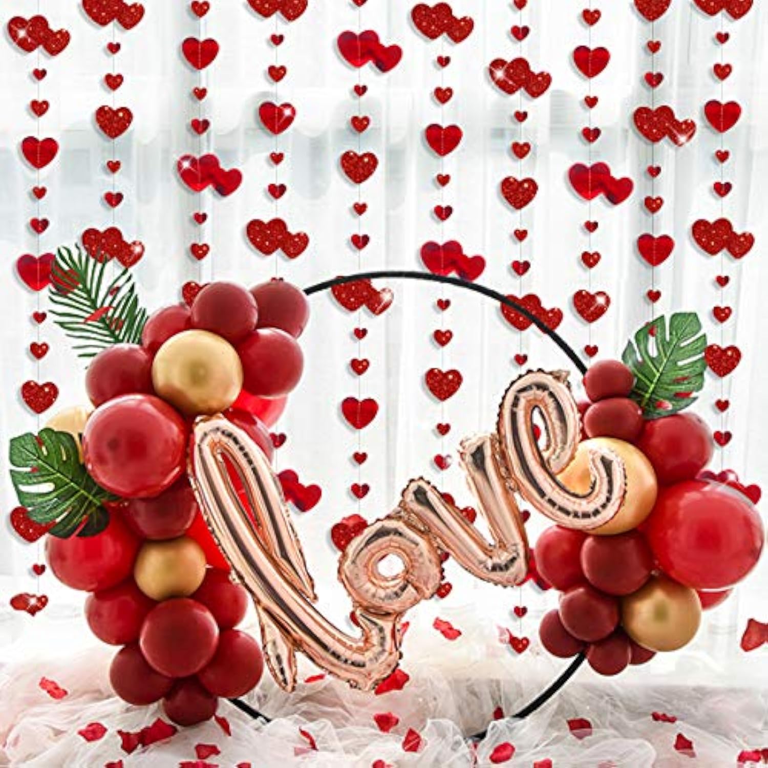 Red Heart Glitter Garland – Valentine’s Day, Anniversary & Party Decorations