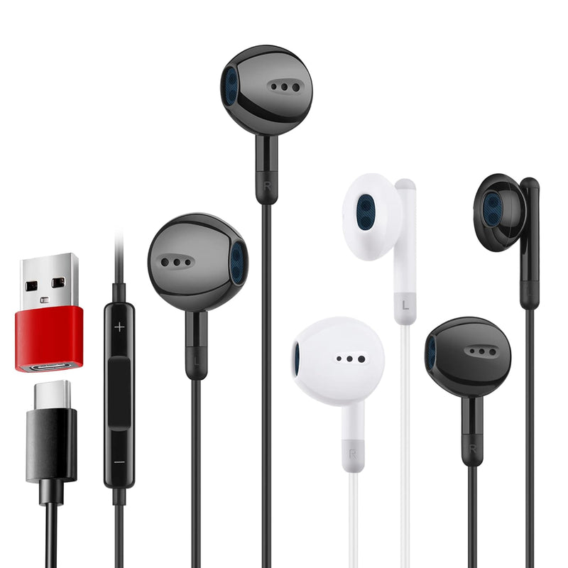 3 Packs Of Usb C Headphones With Mic, Wired Usb-C Earbuds For Galaxy S22 Ultra