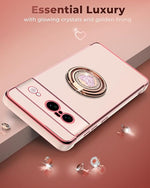 Pixel 9 Case, Stand, Double Ring, Love-Heart Bling, Cute, Protective, Pink