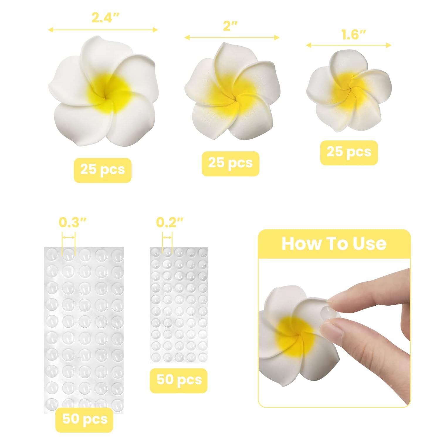 3 Sizes Artificial Plumeria Flower With 100Pcs Dewdrop For Diy, 75Pcs White Foam Hawaiian Frangipani, Floating Flowers For Pool, Fake Tropical Flowers For Home Wedding Party Decoration