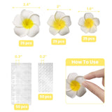 3 Sizes Artificial Plumeria Flower With 100Pcs Dewdrop For Diy, 75Pcs White Foam Hawaiian Frangipani, Floating Flowers For Pool, Fake Tropical Flowers For Home Wedding Party Decoration