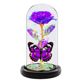 Valentines Rose Glass Flowers Gifts For Her, Galaxy Crystal Light Up Rose In A Glass Dome, Valentines Day Gifts For Wife Mom Girlfriend, Butterfly Birthday Gifts For Women, Purple Presents