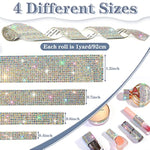 8 Rolls Rhinestone Ribbons, 8 Yard Silver Self Adhesive Rhinestone Ribbon, Bling Crystal Diamond Ribbon Roll Wrap Glittering Rhinestones Sticker For Decoration Car Diy Arts Crafts Wedding