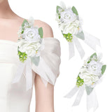 Shoulder Corsages Set Of 2, Mother Of The Bride Corsage White Rose Artificial Shoulder Flowers For Wedding Ceremony, Anniversary, Formal Dinner Party, Prom Decoration